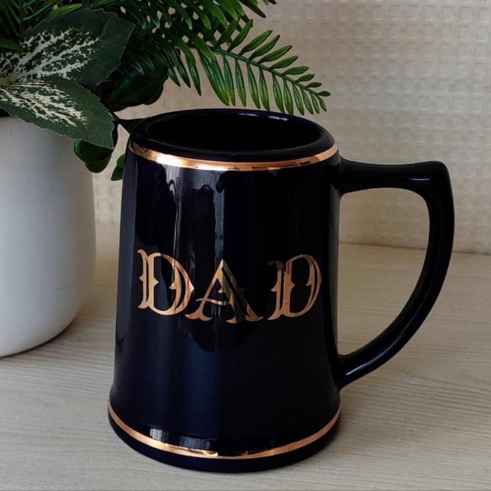 Vintage Ceramic "DAD" Mug in Navy Blue with Gold Trim and Lettering
